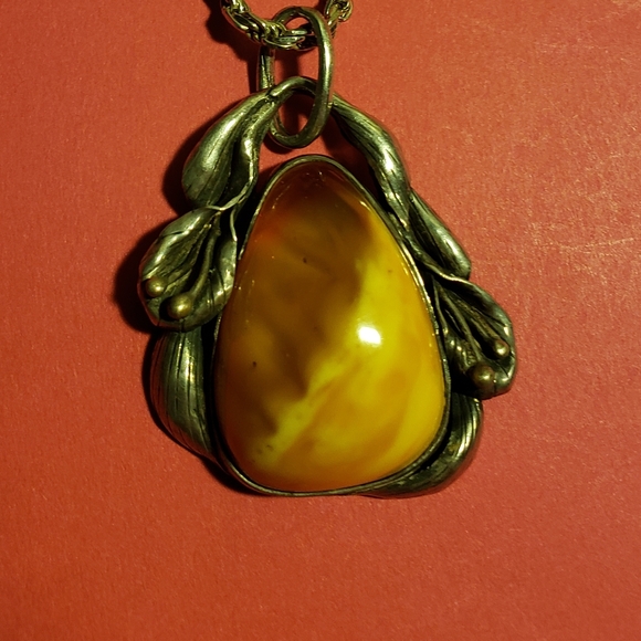 Vintage 925 Sterling Silver  Baltic Amber Pendent - Picture 2 of 4